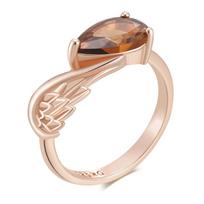 Shiny Brown Natural Zircon Wing Ring For Women  Rose Gold Color Bride Accessories High Quality Daily Jewelry 7 beige