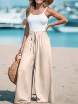 Women's Wide Leg Pants - TK Polyester Casual Comfort Solid Color Women's Long Pants M šviesiai geltonos spalvos