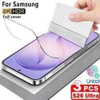 3 vnt. Skaidri HD hidrogelio plėvelė, skirta Samsung Galaxy S26 Ultra S24 S23 S22 S21 S20 S25 Ultra Plus Fe, pilnas dangtelis, minkštas ekrano apsaugas Galaxy S26 Ultra balta