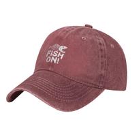 Fish On Skeleton Graphic Washed Baseball Cap Vintage Fishing Enthusiast Adjustable Cotton Hat Can Be Adjusted brown