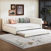 Apmušta lova 140*200, Ištraukiama sofa-lova, Daugiafunkcinė lova su grotelėmis, Jaunimo lovos Vaikų lovos Svečių lovos, Aksominis audinys Smėlio spalvos 209.5 x 147 x 71 cm smėlis