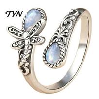 Healing Stone Jewelry Vintage Faux Moonstone Ring, Waterdrop Fake Gemstone Adjustable Open Party Wear Band for Couple, Women Finger Ring E black