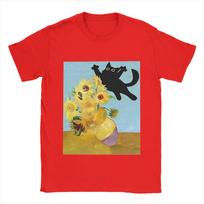 Vincent Van Gogh   T-Shirts Men Cute Cat bayingimg Awesome Cotton Tee Shirt Crewneck Short Sleeve T Shirt Plus Size Clothing S gray