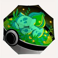 Pokeball Bulbasaur Automatic Folding Cute Windproof Umbrella with Sturdy Iron Frame, Portable Compact Travel Umbrella All-Season Use Parties005 green