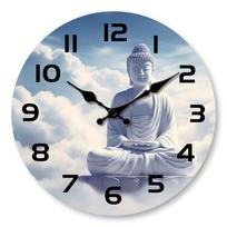 1pc White  Buddha  wooden wall clock, religious theme design Buddha wall clock - silent non-ticking, living room, bedroom, kitch 10 inch gray