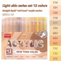 GuangNa 12-72 Colors Soft Brush Acrylic Marker Pen Set,Skin Tone, Macaron Color,DIY Hand Drawn,Paint Art Markers Pens Drawing white