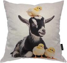 Cute Baby Goat Pillow Cover Adorable Kitten with Chicks Cushion Case Farm Animal Print Throw Pillow Funny Pet Decor 40x40cm 16x16in gray