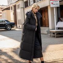 2026 Autumn Winter New Down Cotton Parkas Padded Jacket Female X-Long Over The Knee Large Quilt Loose Parkas Coat Padded Jacket S rožinė