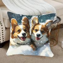 Welsh Corgi Dogs In Snow Cushion Covers Chair Living Room Pillowcase Cozy Zipper Sofa Pillow Covers Bedroom Indoor Home Decor Peach skin 18*18(CM)-1Pcs gray