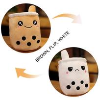 1pc Reversible Boba Plush Toys Double-Sided Bubble Tea Baby  Cuddly Doll Stuffed Two-sided Boba Milk Tea Toy Xmas Gifts for Kids 15cm black