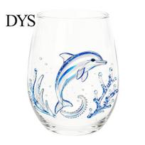 Unique Sculptural Glassware Handcrafted Glass Cup, Marine Animal Theme Print Sea Creature Bar Tumbler, Decorative for Cocktails Iced Coffee E white