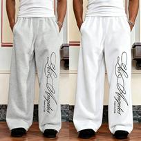 Gothic Style Printed Wide Leg Drawstring Sports Pants for Men Spring and Autumn Straight Leg Pants S gray