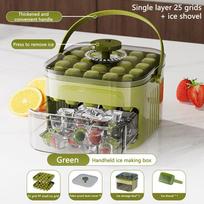 Extra-Large 50-Ice Cube Maker With Easy Glide Double Layer Food-Grade Tray For Refrigerator Perfect For Whiskey & Cocktails 25 grids žalia