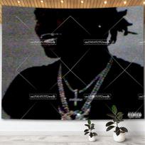 Ken Carson A Great Chaos Album Cover Posters Wall Art Tapestry Aesthetic Bedroom Decorative Rapper Tapestrys Macrame Farbic 100X70CM gray