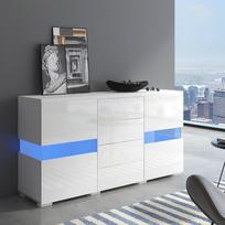 (316178185WAA) Blizgus baltas komoda, sandėliavimo spintelė, spintelės blokas su 16 spalvų LED apšvietimu valgomajam, svetainei 145 x 35 x 72 cm balta