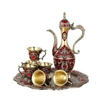 Prabangus turkiškas arbatos rinkinys Metalinis vintažinis vyno rinkinys Patiekimo arbatos rinkinys Kavos puodų rinkinys Baras Red Gold