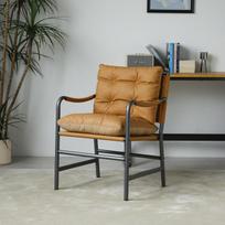 Leather Accent Chair, Mid Century Modern Armchair with Black Metal Frame, Single Sofa Chair for Living Room Bedroom 60 x 62 x 90 cm ruda