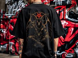 Baphomet T-Shirt, Occult Goat Graphic Tee, Gothic Streetwear Shirt, Dark Aesthetic Demon Design, Unisex Comfort Colors 1717 XL red