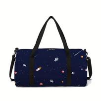 Space Astronaut Rocket Large Capacity Luggage Bag For Boy And Girls Best Gifts 2D Flat Cartoon Outdoor Fitness Bag For Children black