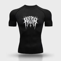 Men's Compression Printed Short Sleeve T-shirt, Athletic Workout & Running Top, Stretch, Breathable & Quick-Dry RL815 S black