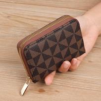 Women RFID Blocking Credit Card Holder Wallet PU Leather Accordion Card Case Zipper Small Coin Purse Mini Card Organizer Wallet brown
