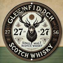 Glenfiddich Stag Deer Single Malt Scotch Whisky Vintage Retro Round Metal Tin Sign Wall Art Plaque For Bar Pub Man Cave Home Roo 20x20cm(8x8inch) white