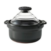 HARIO (Hario) Banko ware earthenware rice cooker with glass lid, 3-cup capacity, GN-200B black