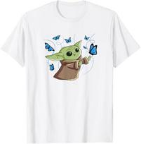 Star Wars The Mandalorian Grogu with Blue Butterflies Cute T-Shirt 3X-Large balta