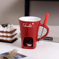 130ml Chocolate Fondue Cup European Candle Cup Ceramic Mug Heating Food Cheese Creative Coffee Mug With Fork Christmas Party 101-130ml raudona