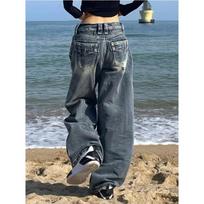 Y2k 2000 Senoviniai Baggy Džinsai Moteris Harajuku Streetwear Oversize džinsinės kelnės Korėjietiško stiliaus Gyaru Grunge hiphopo kelnės S gray