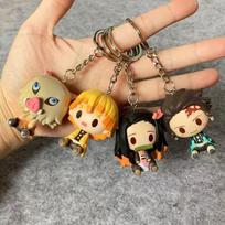 Anime Demon Slayer Tanjirou Nezuko Keychain Model Cute Figure Inosuke Agatsuma Zenitsu Toys Bag Accessories Kids Gifts 4-Piece s brown