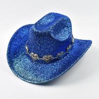 Lady Western Cowboy Hat With Rhinestone Ribbons Silver Jazz Hat For Men To Party In Retro Felt Hats Can Be Adjusted mėlyna