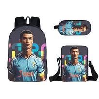 Cristiano Ronaldo Soccer Backpack Set, Student Large Capacity Storage Bag, Polyester Durable Three-Piece Kit, New Sports Rucksack 1