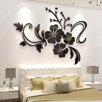 Pasidaryk pats Hibisko Gėlės Veidrodinė Sienos Lipdukas Lipnus 3D Akrilinis Svetainės Gėlių Lipdukas Meniniai Sienų Lipdukai TV Fonui Dekoruoti S 60X45cm