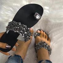 Šlepetės Moteriški Batai Vasarinės Basutės Paplūdimio Ananasų Plokščiapadės Šlepetės Lauko Šlepetės Zapatos De Mujer Blizgančios Kristalinės Moteriški Batai 36 sidabras