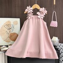 Summer New Three-Dimensional Flower Sling Dress Girls High Quality Wedding Birthday Princess Dress 2-7 Years Old 7Y mėlyna