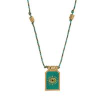 artistic retro style tarot card heart eye flame pendant necklace for women's fashion gold-plated color preservation blue