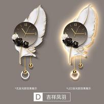 Luxury Design Feather Wall Clock Living Room LED Digital Clock Corridor Mural Lamp Villa Mute Quartz Clock Watch Room Decoration (as the picture,30X65CM) beige