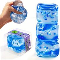 3PC Squishy Ice Cube Stress Ball for Kids & Adults Funny Anxiety Relief Stress Calming Toy with Crystal Soil blue