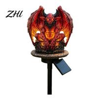 Decorative Devil Lawn Sculpture Dragon Solar Garden Light, Outdoor Gothic Gargoyle Statue with Warm LED Lighting, Weatherproof Courtyard Waterproof A brown