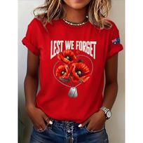 Womens Anzac Day Lest We Forget Print TShirts Summer Casual Round Neck T Shirts Short Sleeve Tops Tees S red