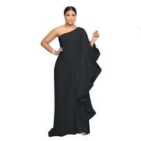 Women One‑Shoulder Chiffon Patchwork Wide Leg Jumpsuit Solid Color Long Sleeve Party Evening Jumpsuit S‑3XL S juoda
