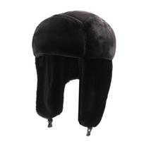 Žieminė „Ushanka“ skrybėlė vyrams, moteriška piloto aviatoriaus bombonešio kepurė Dirbtinio kailio odinė sniego kepurė su ausų atvartais Piloto žiemos bombonešio kepurė 55-60cm juoda