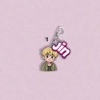 Cute BTS Cartoon Portraits + Name Tags Keychains, 7 Designs Available for All Members, ARMY Backpack Charms, Celebrity Merchandise Support Ornaments JIN gray