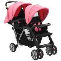 Stroller, Tandem for Twins, Pink-Black, Steel