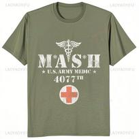 Mash Distressed Logo T Shirt Mens 4077 Licensed Classic TV Show Militarryy Green High quality B S gray