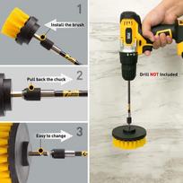 Drill Brush Set Bathroom Shower Tile Grout All Purpose Power Scrubber Cleaning black