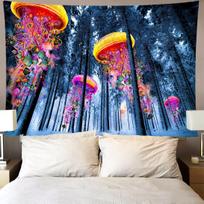Psichodelinės miško medūzos gobelenas Trippy spalvingos žuvys Sieninis gobelenas namams bendrabučiui Fantazijos dekoras Miegamojo dekoracija W95xH70cm
