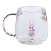 Rankų darbo stiklinis puodelis, gyvūno, augalo formos, skaidrus vandens puodelis, mielas kavos, pieno, gėrimų puodelis su spalvinga rankena Rabbit white