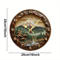 Mount Fuji Wooden Round Silent Hanging Wall Clock, Suitable For Living Room, Office, Study Room, Bedroom, Home Decoration 10 inch beige